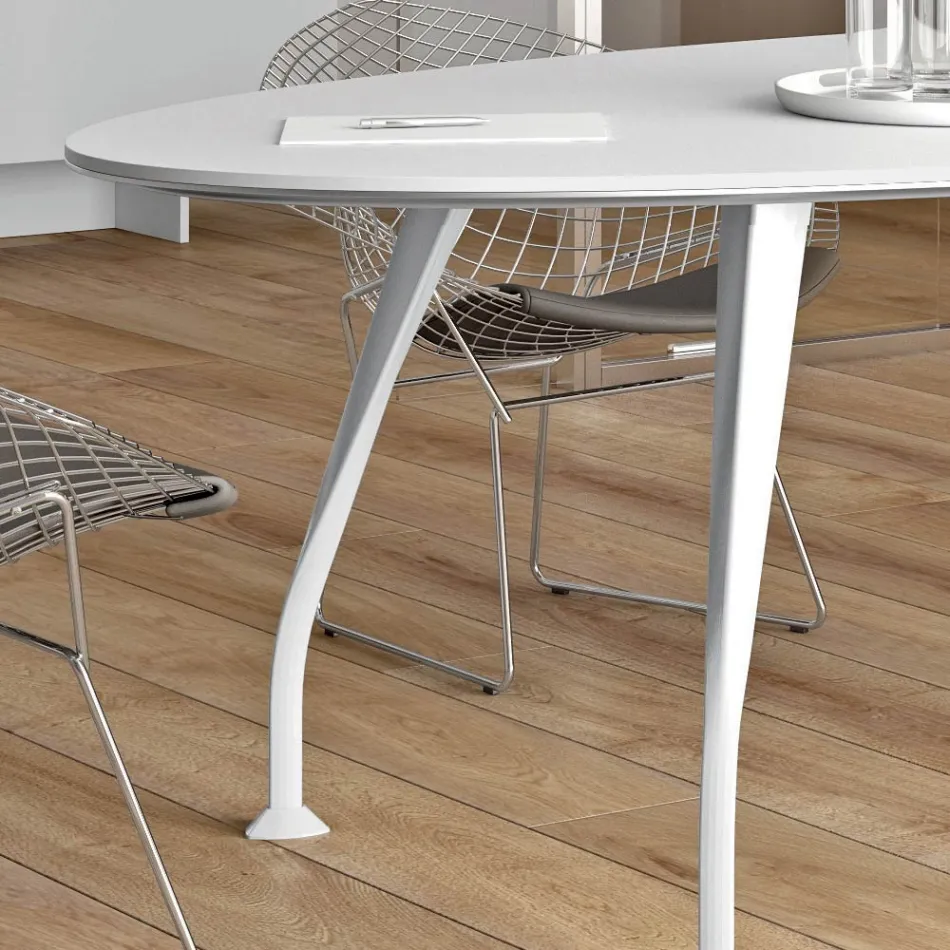 Ovaler Besprechungstisch aus weißem Melamin - Fadila Viadurini