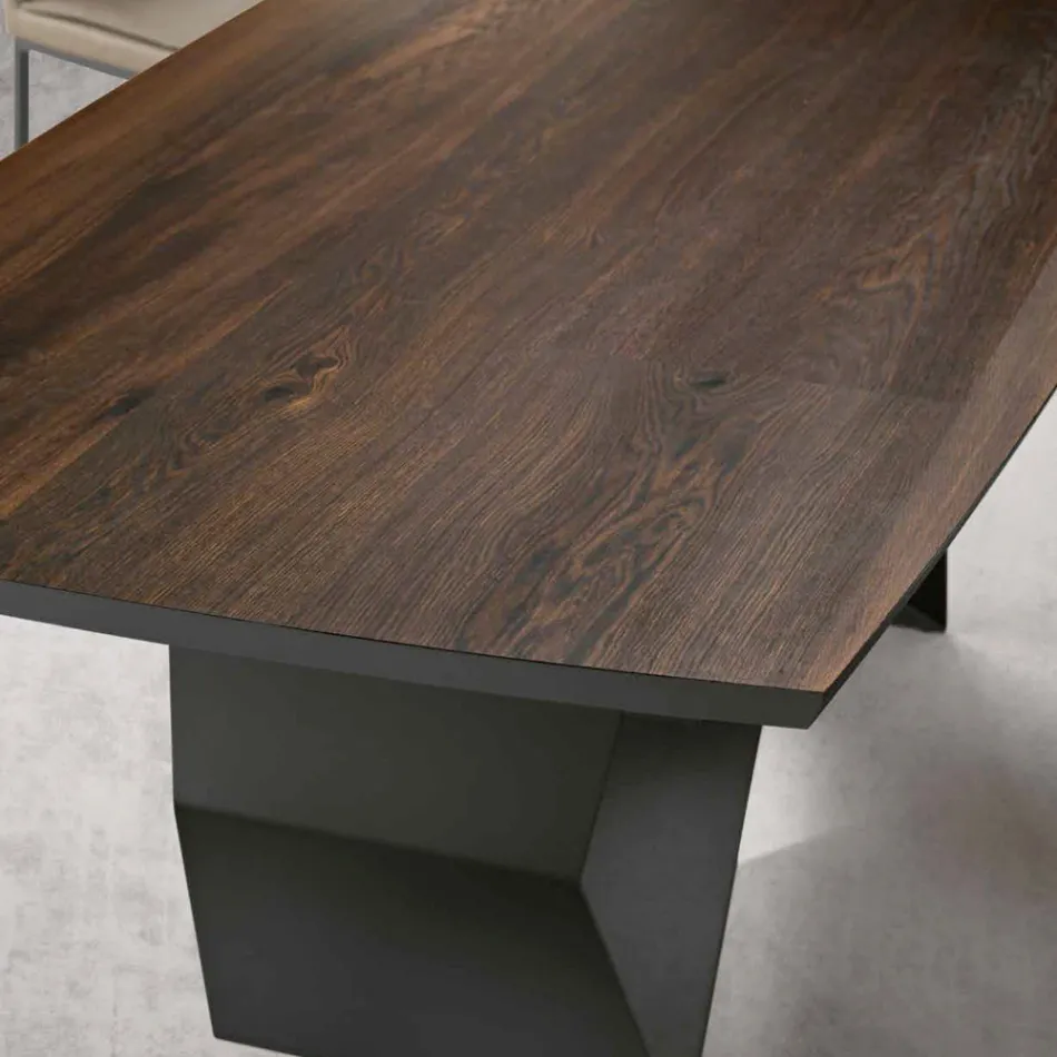 Wohnzimmertisch 200x100 aus Eichenfurnier und Metall - Cross Viadurini