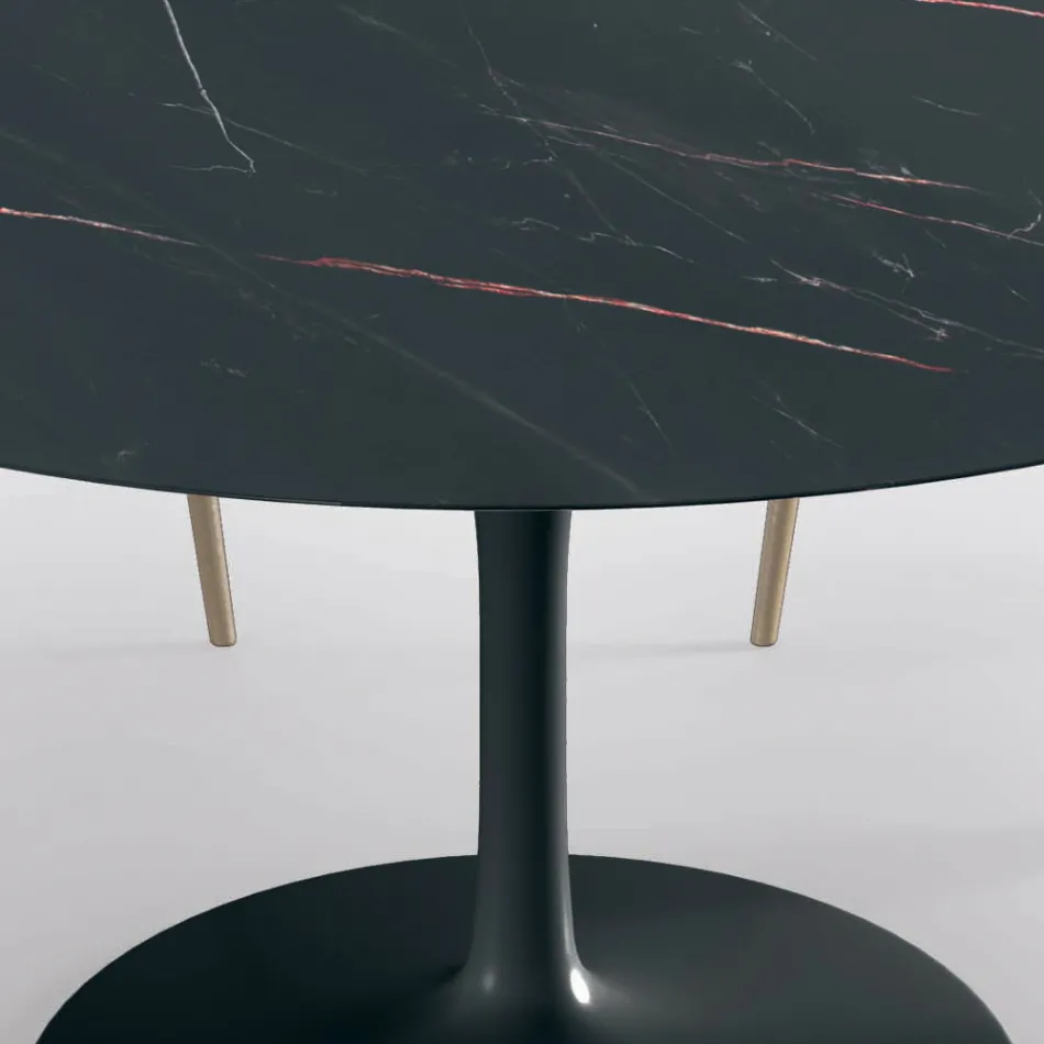 Fester runder Wohnzimmertisch aus Laminat und Aluminium, hergestellt in Italien – Dollars Viadurini