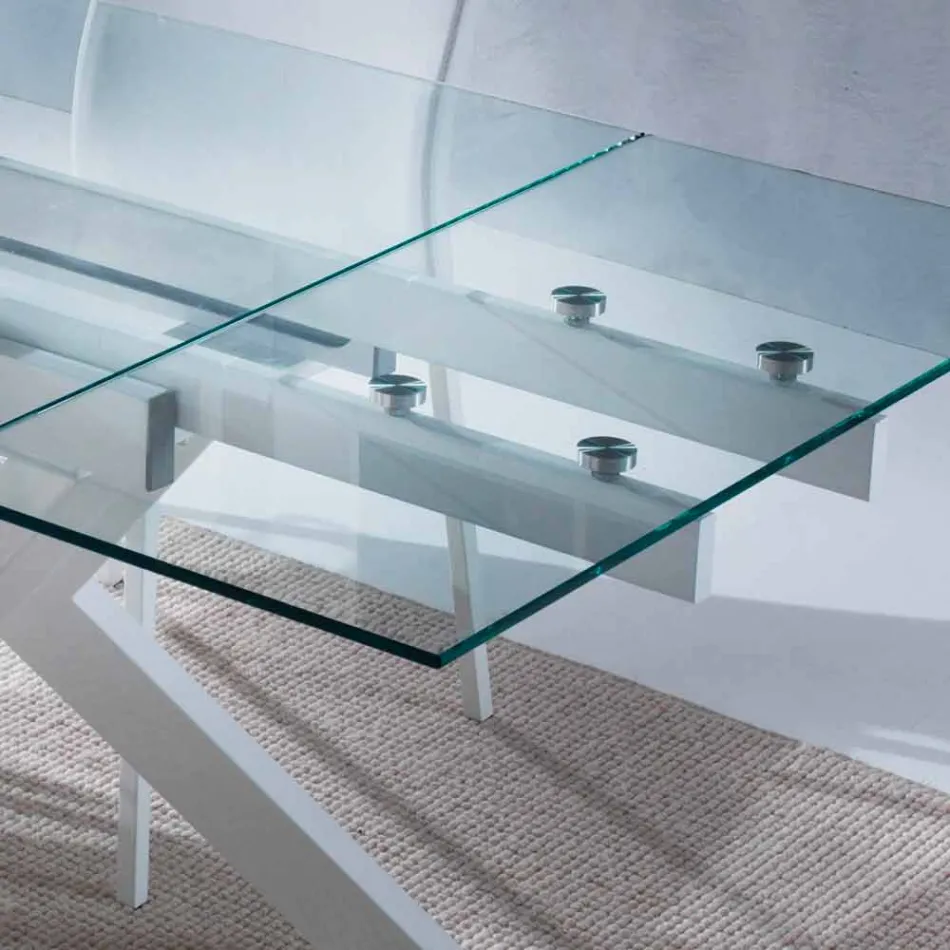 Designer Tisch ausziehbar Metall und gehärtetes Glas Mesa Viadurini
