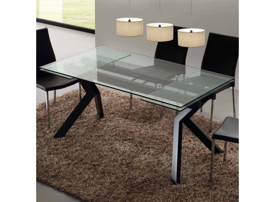Designer Tisch ausziehbar Metall und gehärtetes Glas Mesa Viadurini