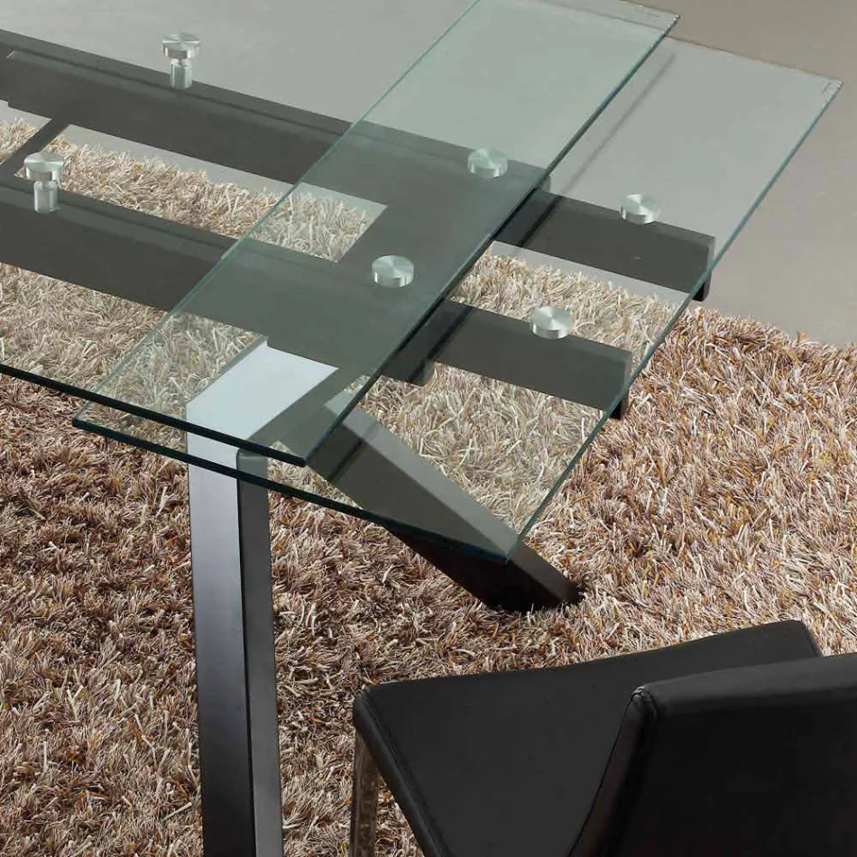 Designer Tisch ausziehbar Metall und gehärtetes Glas Mesa Viadurini