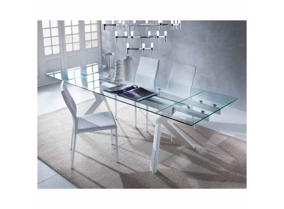Designer Tisch ausziehbar Metall und gehärtetes Glas Mesa Viadurini