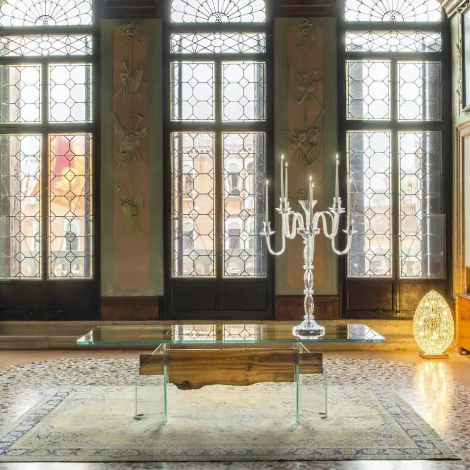 Delphin Holz-Design Tisch und Venedig venezianischem Glas Viadurini
