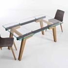 Ausziehbarer Tisch aus Glas und Massivholz made in Italy, Dimitri Viadurini