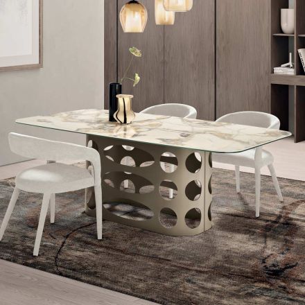 Fester Tisch 210x110 cm mit Keramikplatte in Marmoroptik - Tano Viadurini