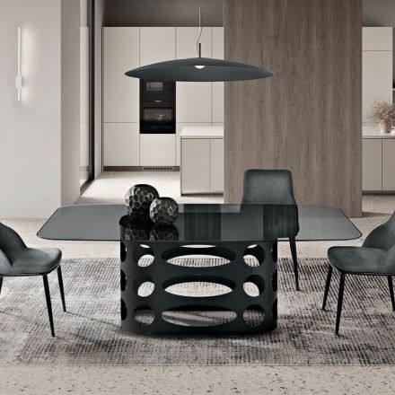 Fester Tisch 210 x 110 cm mit glatter, getönter Glasplatte, hergestellt in Italien - Tano Viadurini