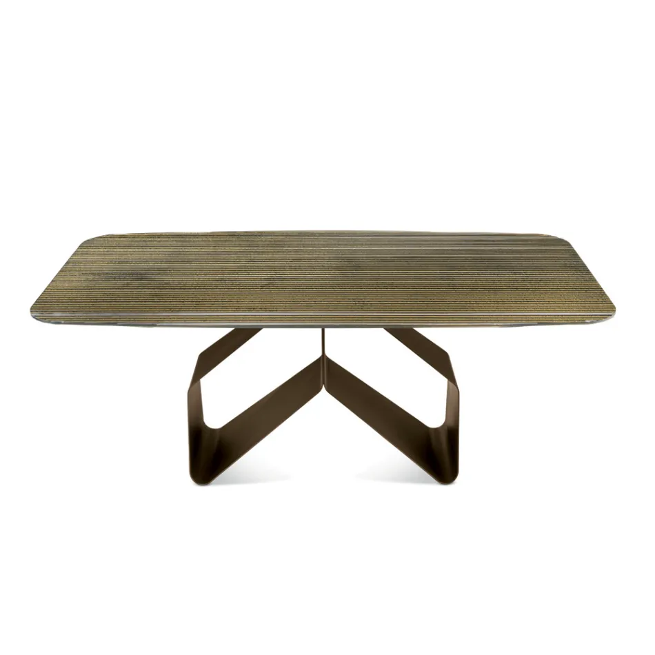 Fester Tisch 210x110 cm mit geriffelter Glasplatte und Metallgestell - Adriano Viadurini