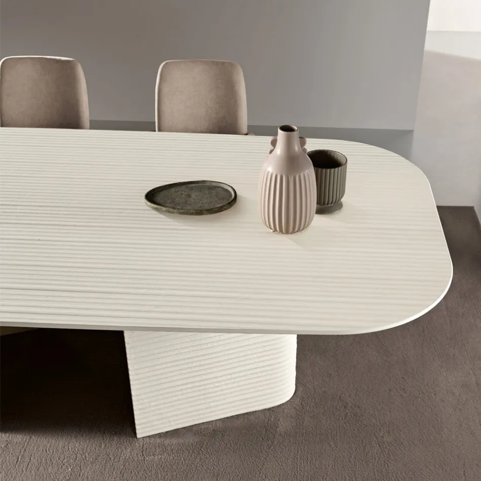 Fester Tisch 240 x 120 cm aus geriffeltem oder lackiertem Glas, hergestellt in Italien - Varo Viadurini