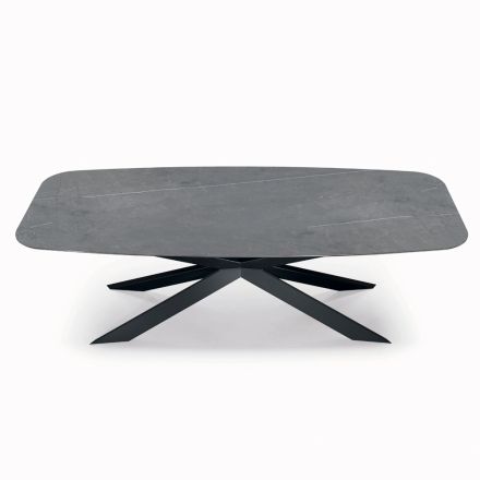 Fester tonnenförmiger Tisch mit Laminat- und Stahlplatte, hergestellt in Italien – Grotta Viadurini