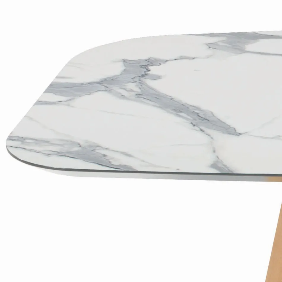 Fester tonnenförmiger Tisch aus Laminat und Eschenholz, hergestellt in Italien – Norden Viadurini