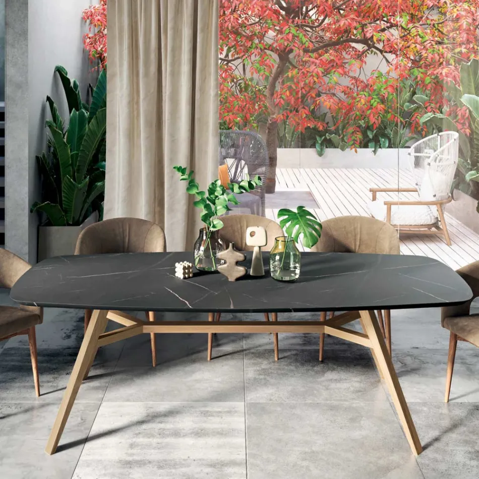 Fester tonnenförmiger Tisch aus Laminat und Eschenholz, hergestellt in Italien – Norden Viadurini