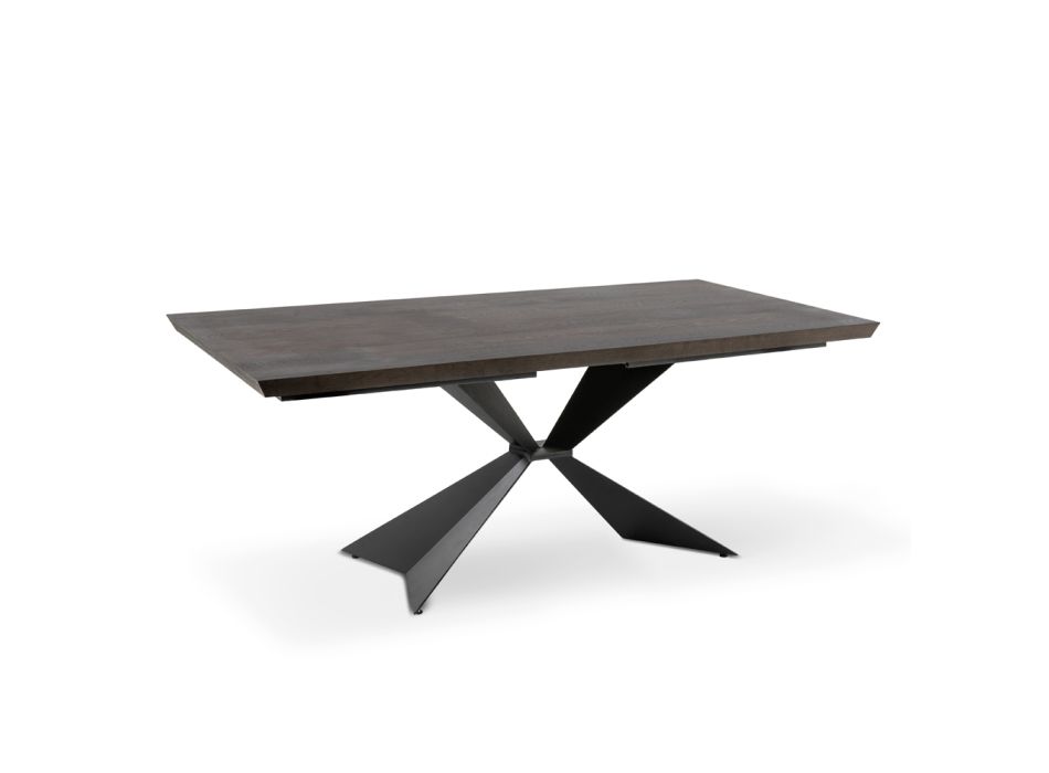 Fester Tisch mit Metallgestell und furnierter Eichenplatte – Marineblau Viadurini