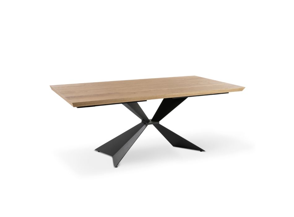 Fester Tisch mit Metallgestell und furnierter Eichenplatte – Marineblau Viadurini