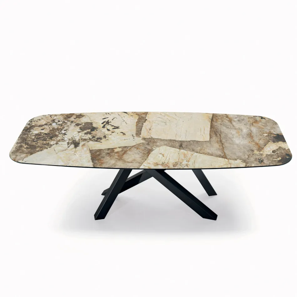 Fester Tisch mit tonnenförmiger Platte aus Keramik, hergestellt in Italien – Settimmio Viadurini