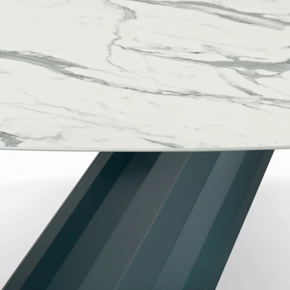 Fester Tisch mit tonnenförmiger Laminatplatte, hergestellt in Italien – Hose Viadurini