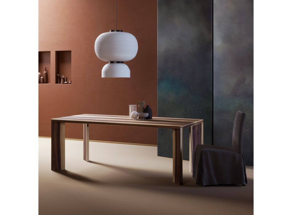 Fester Tisch mit furnierter Platte auf Pappelspanplatte, hergestellt in Italien – Tisroc Viadurini