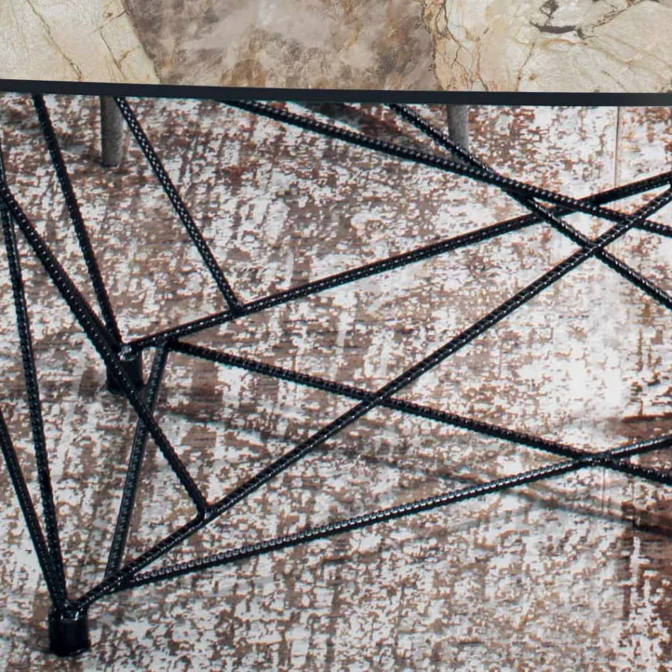 Fester Tisch mit fassförmiger Keramikplatte und Stahlgestell, hergestellt in Italien – Ezzellino Viadurini