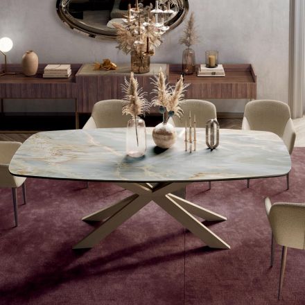 Fester Tisch mit polierter silberner Onyx-Keramikplatte, hergestellt in Italien – Grotta Viadurini