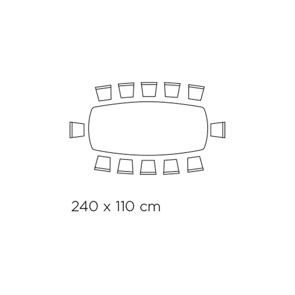 Fester Tisch mit tonnenförmiger Glasplatte und Stahlgestell, hergestellt in Italien – Ezzellino Viadurini
