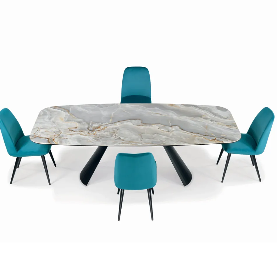 Fester Keramiktisch und Sockel aus schwarz lackiertem Stahl, hergestellt in Italien – Gläser Viadurini