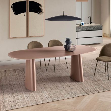 Fester Tisch für zehn Personen mit Glasplatte und MDF-Gestell - Venia Viadurini