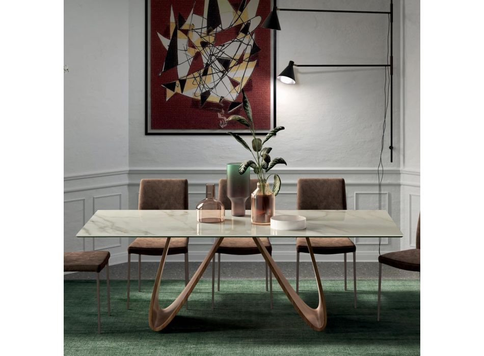 Fester rechteckiger Tisch mit Holzsockel, hergestellt in Italien – Equatore Viadurini