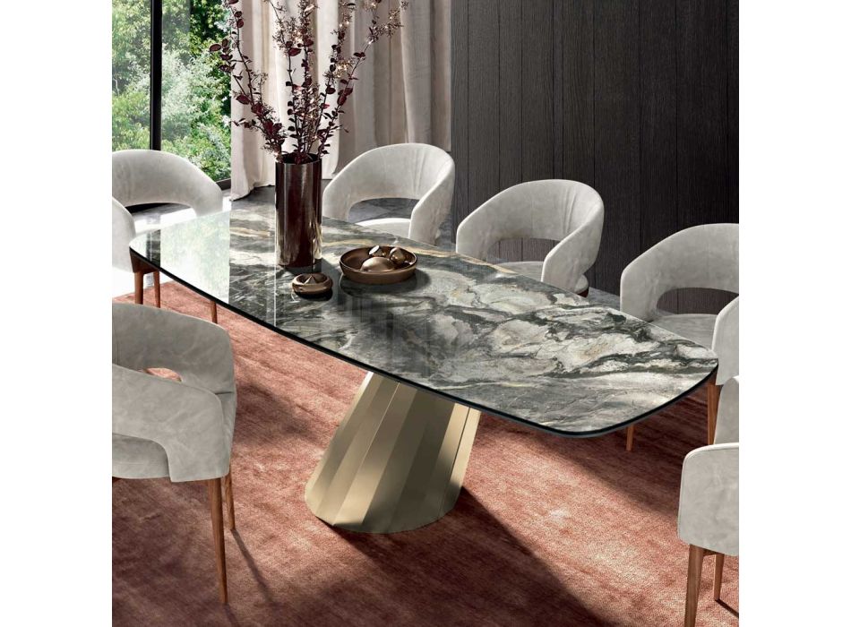Fester rechteckiger Tisch aus Stahl und Keramik, hergestellt in Italien – Hose Viadurini