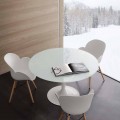 Runder Tisch aus Glas extraklar und Stahl in modernem Design Aurora