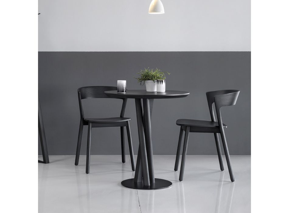 Tisch aus massiver Esche und Metall mit runder Platte, hergestellt in Italien – Baden Viadurini