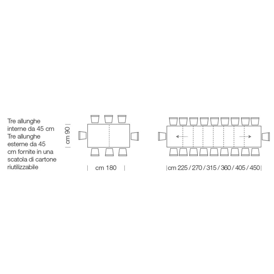 Ausziehbarer Tisch aus Laminatholz bis zu 470 cm, hergestellt in Italien – Gordito Viadurini