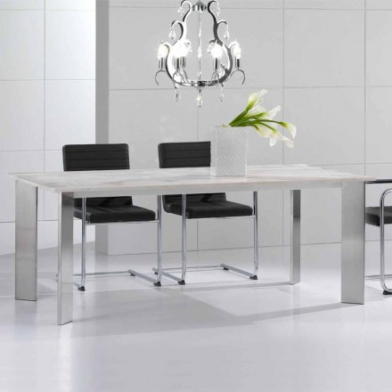 Travertin Stein Tisch mit polierten Stahlbeinen Pompilio Viadurini