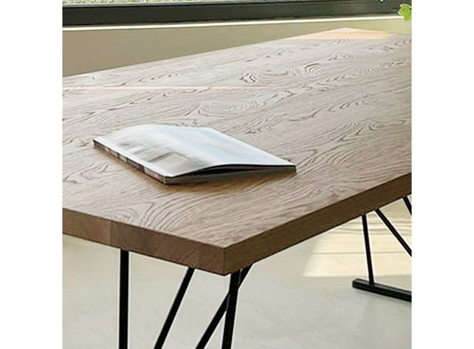 Quadratischer Tisch aus geknoteter Eiche und Metallgestell Made in Italy - Consuelo Viadurini