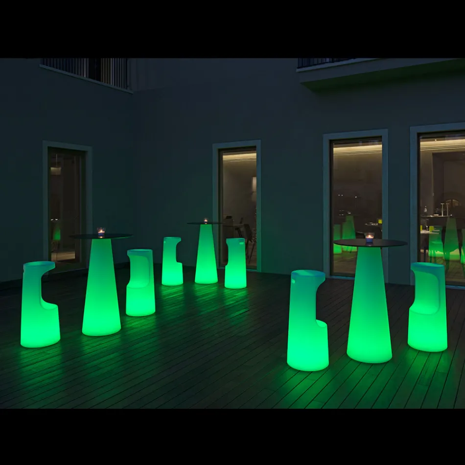 Hoher Leuchttisch für den Außenbereich mit LED aus HPL und Polyethylen, hergestellt in Italien – Forlina Viadurini