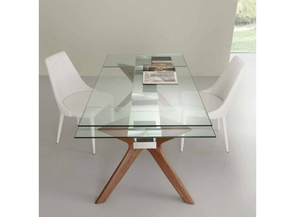 Moderne Tisch Ausziehbarer Edelstahl und gehärtetem Glas Kentucky Viadurini