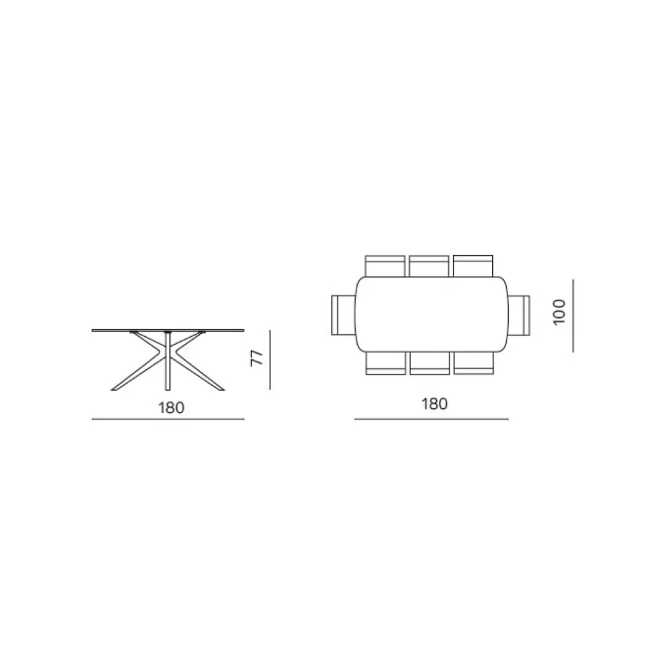 Ovaler Tisch (180 x 100 cm) aus geräuchertem, gehämmertem Glas und Metall – Domus Viadurini