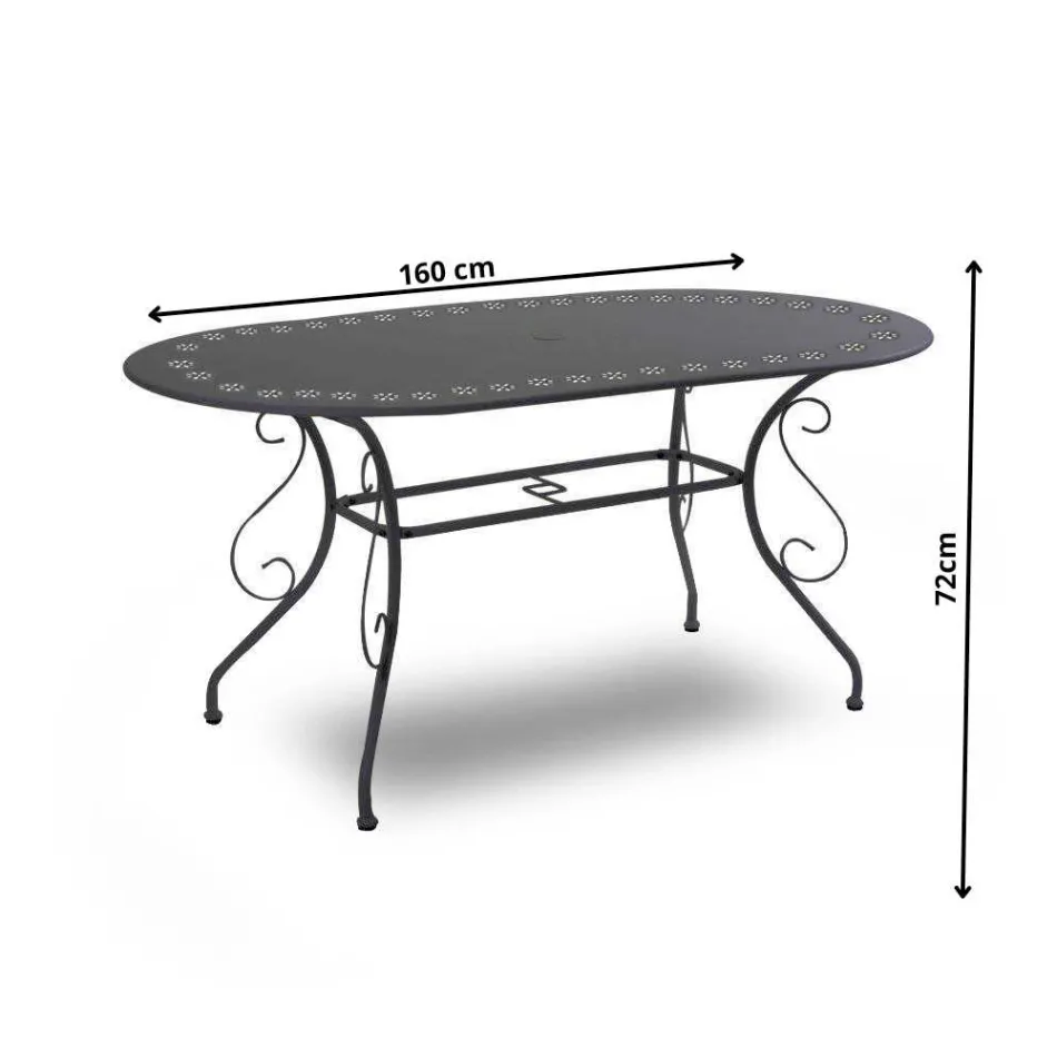 Ovaler Gartentisch ganz aus Metall - Archiv Viadurini