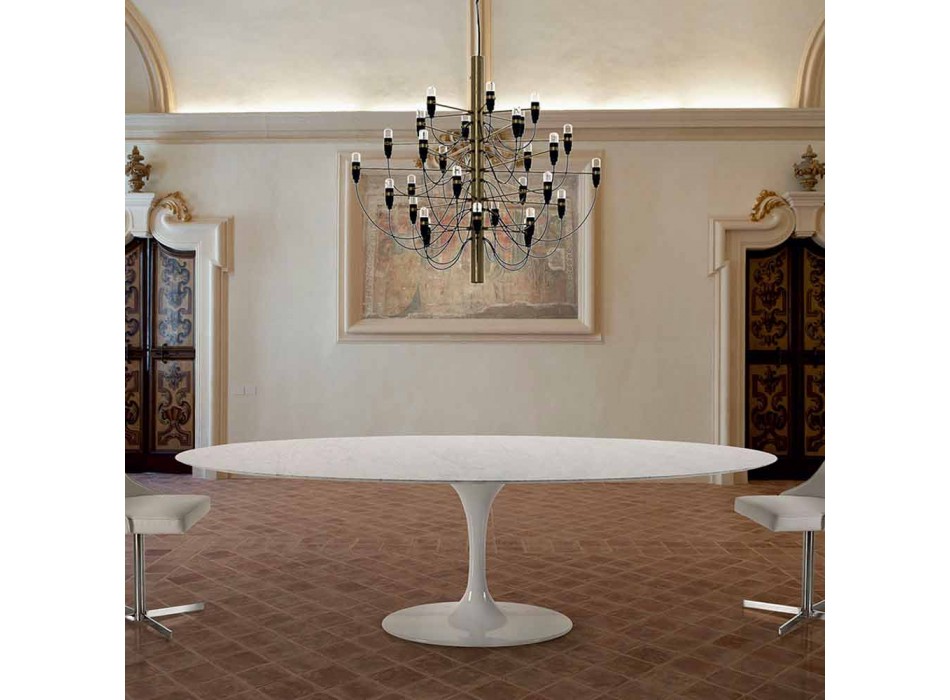 Moderner ovaler Tisch aus Carrara- oder schwarzem Marquinia-Marmor, hergestellt in Italien – Dollars Viadurini