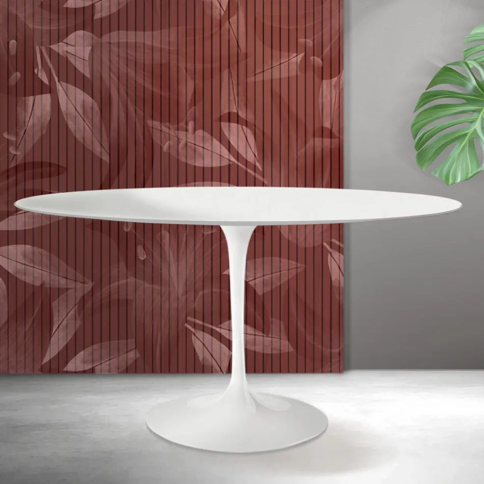 Ovaler Tulpentisch von Saarinen, Höhe 74 cm, in mattweißer Florim-Keramik – Scharlachrot Viadurini