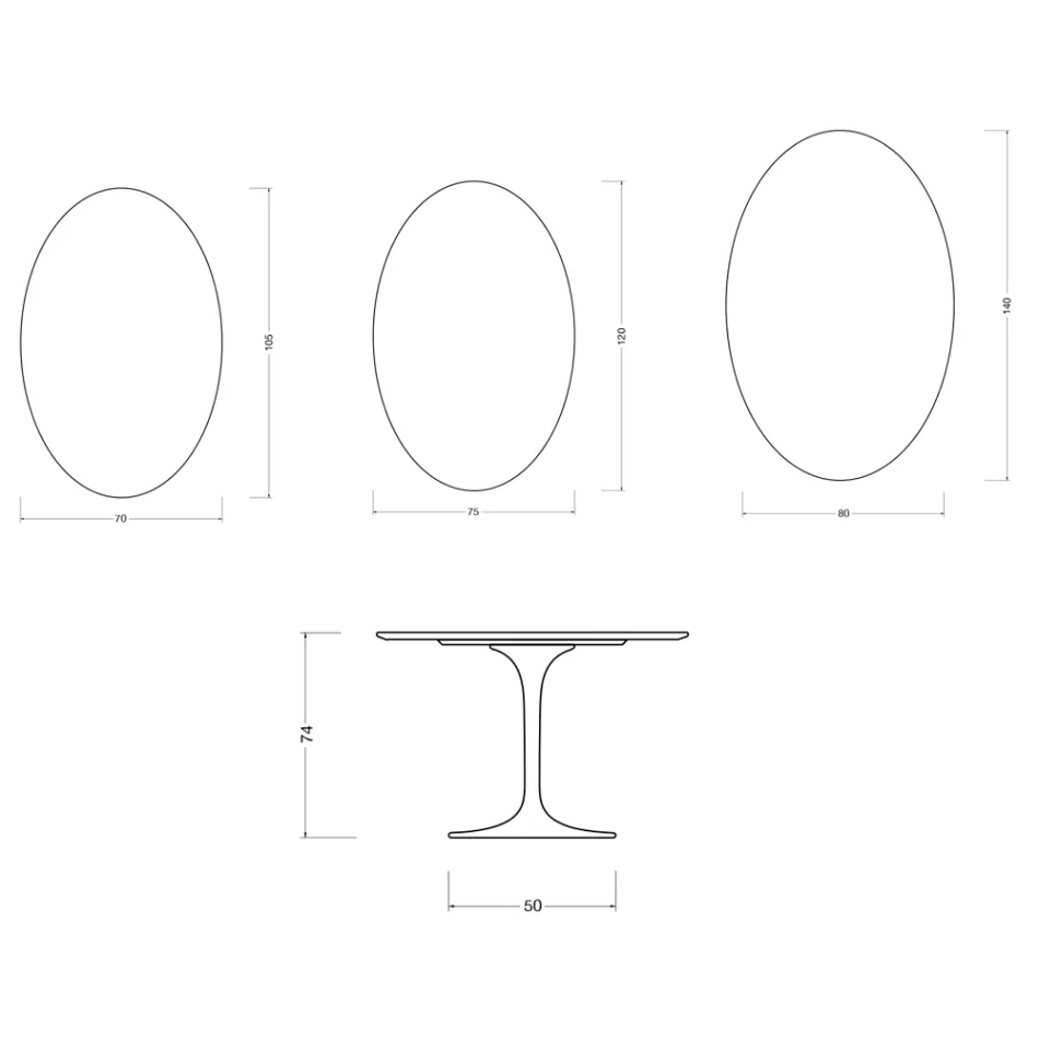 Ovaler Tulpentisch von Saarinen, Höhe 74 cm, in matter Florim Statuario Keramik – Scharlachrot Viadurini
