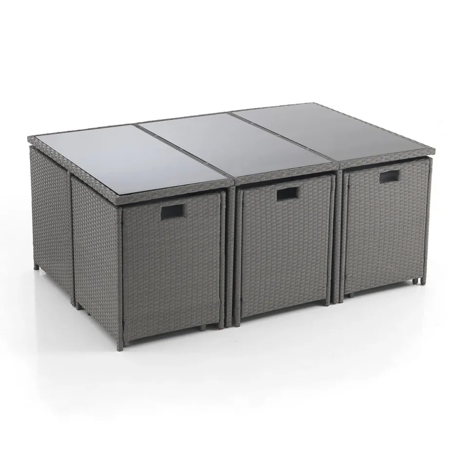 Innen- und Außentisch mit 6 Stühlen mit verstellbarer Rückenlehne und 4 Hockern – Venir Viadurini