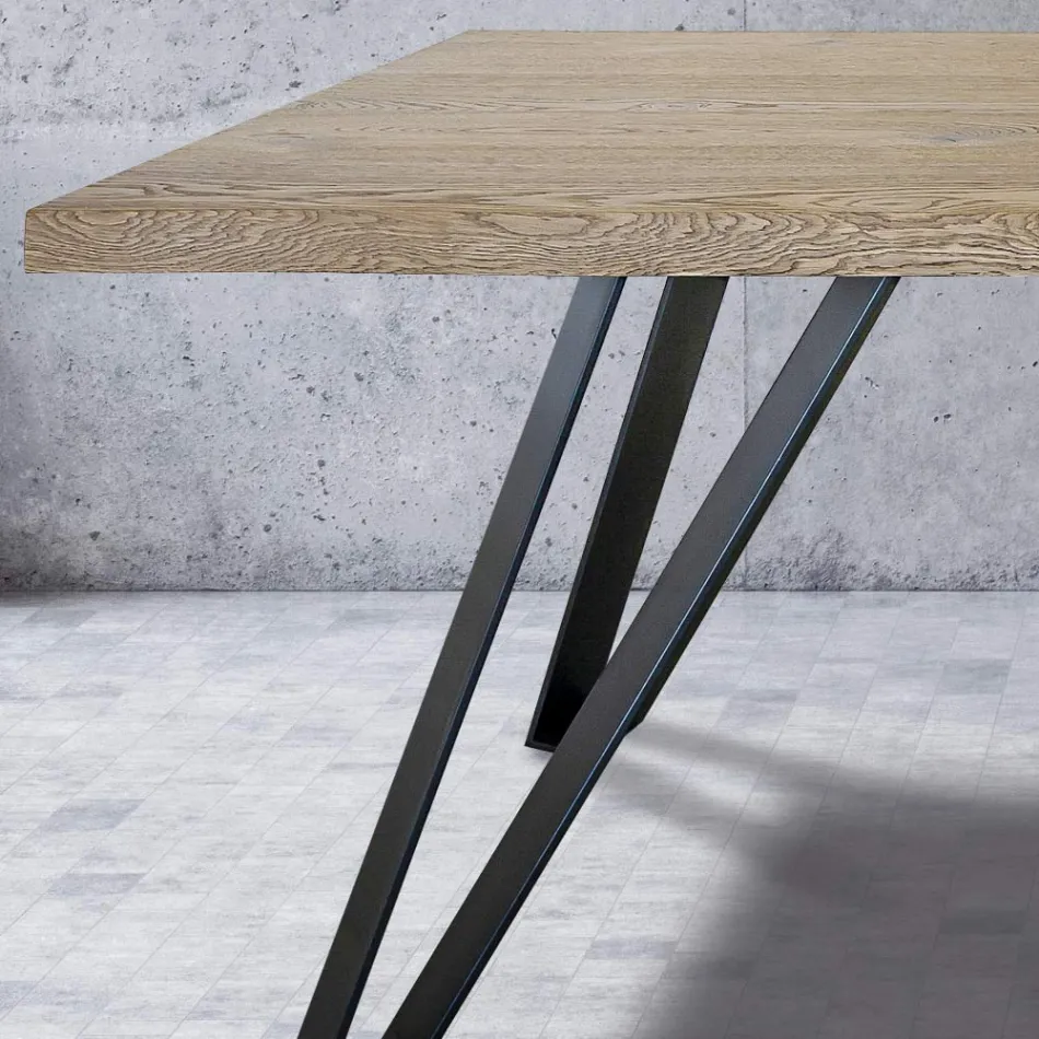 Plated Table aus geknoteter Masellato-Eiche und Metall Made in Italy - Luanda Viadurini
