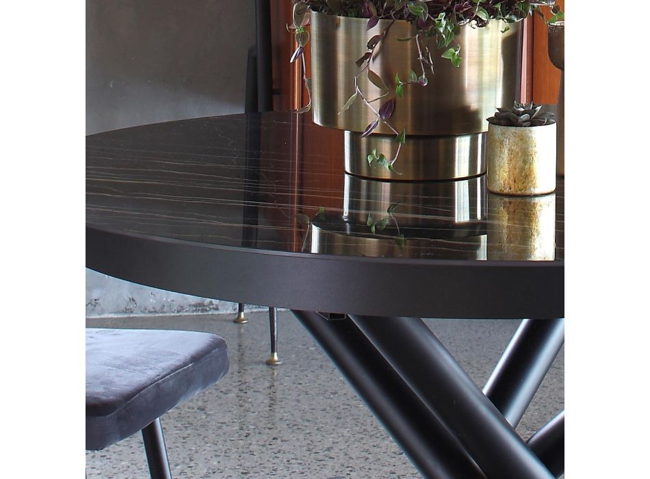 Ausziehbarer runder Esstisch bis 165 cm in Stahl und Keramik - Juni
