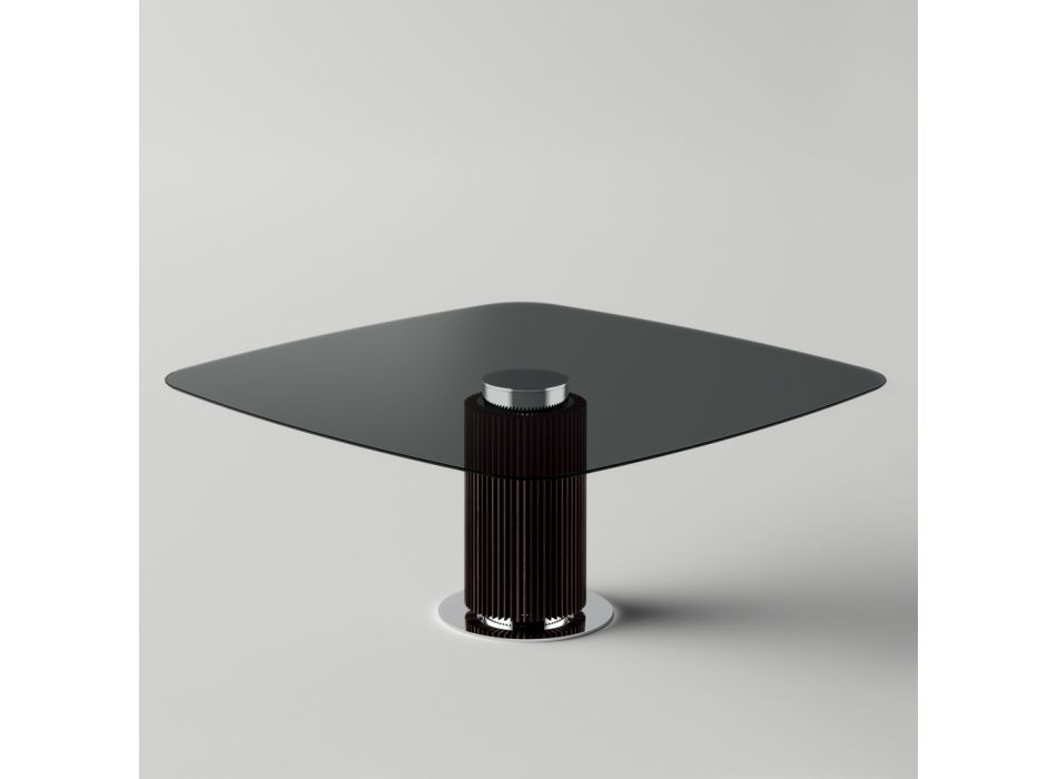 Esstisch mit quadratischer Glasplatte und Holzsockel Made in Italy - Kuadro Viadurini