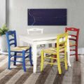 Ausziehbarer quadratischer Tisch und 4 farbige Stühle, hergestellt in Italien – Koralle