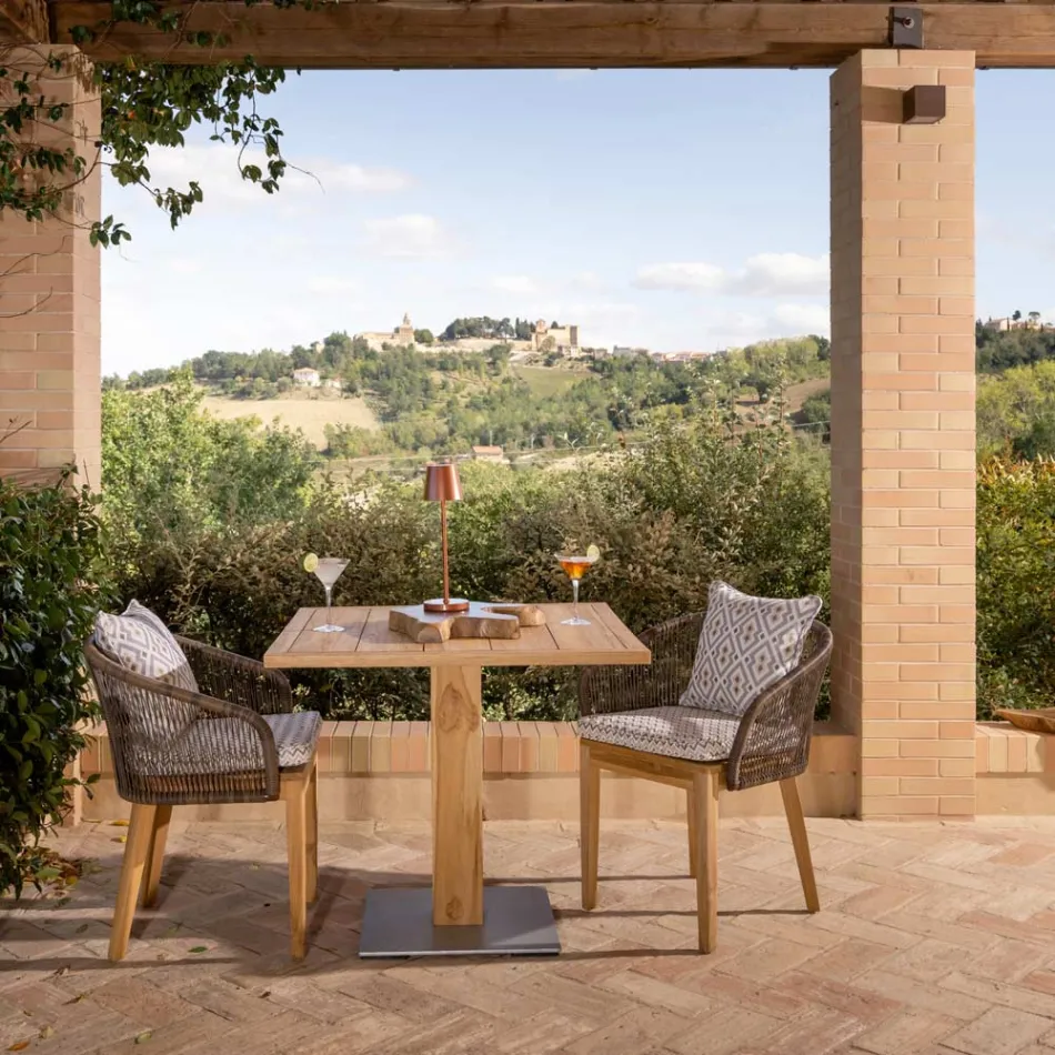 Quadratischer Gartentisch aus Teak und Metall - Marie Viadurini