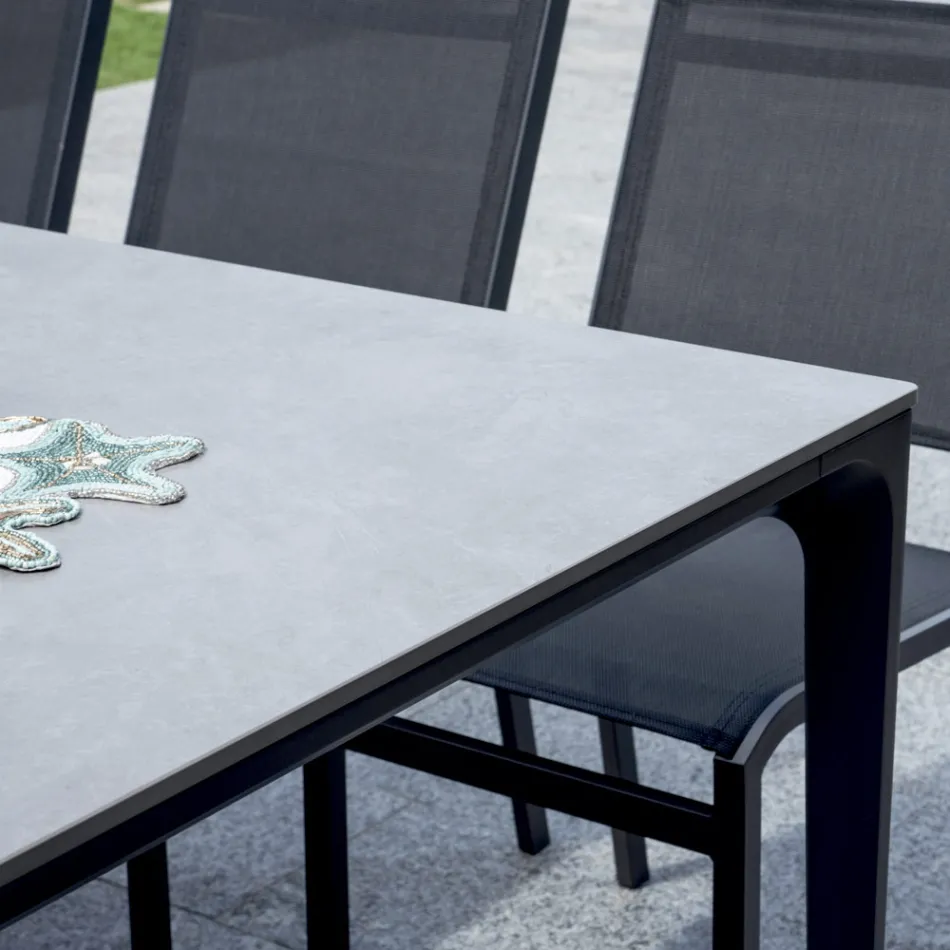 Rechteckiger Gartentisch aus Aluminium und Steingut - Lunara Viadurini