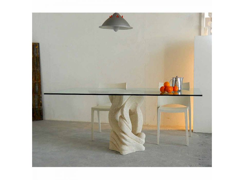 Rechteckiger Tisch aus Stein mit Designer-Glasplatte Ascanio Viadurini
