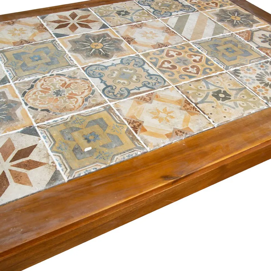 Rechteckiger Tisch aus Akazienholz und Keramikplatte - Technical Viadurini