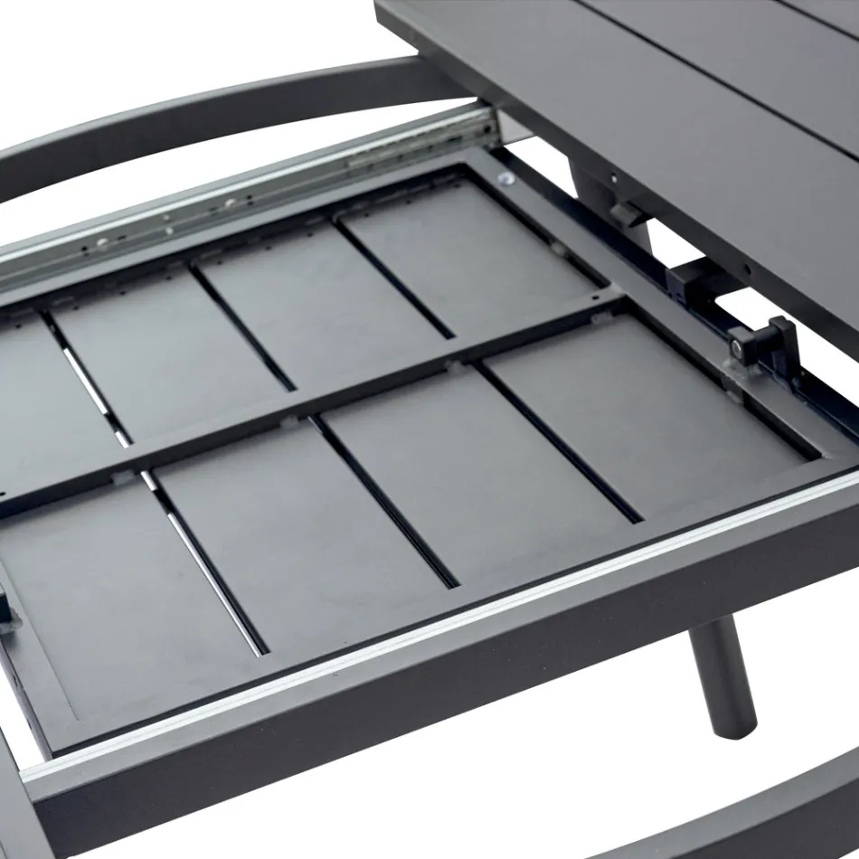 Ausziehbarer runder Tisch aus anthrazitfarbenem Aluminium (170 cm) - Rivara Viadurini